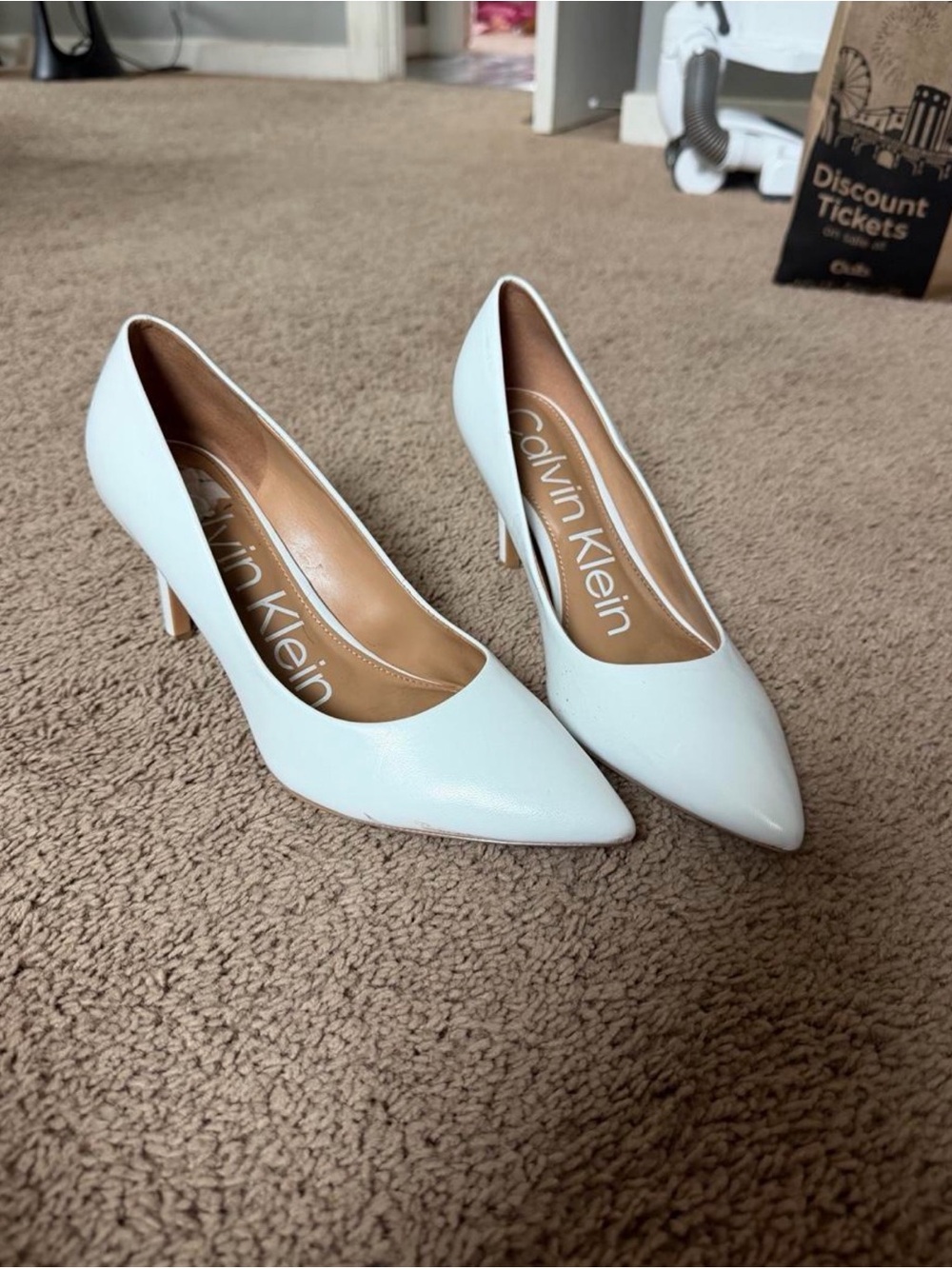 Calvin Klein White Pointed-Toe Mid Heels